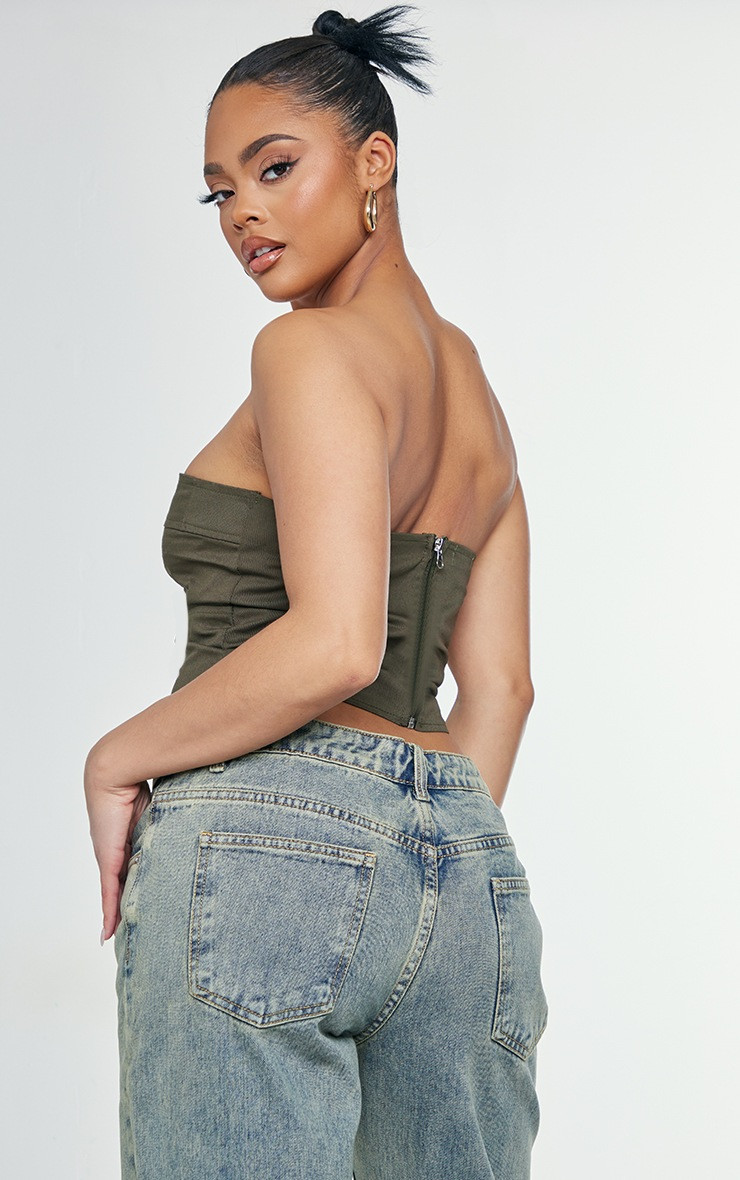 Khaki Cargo Belted Front Crop Top | PrettyLittleThing US