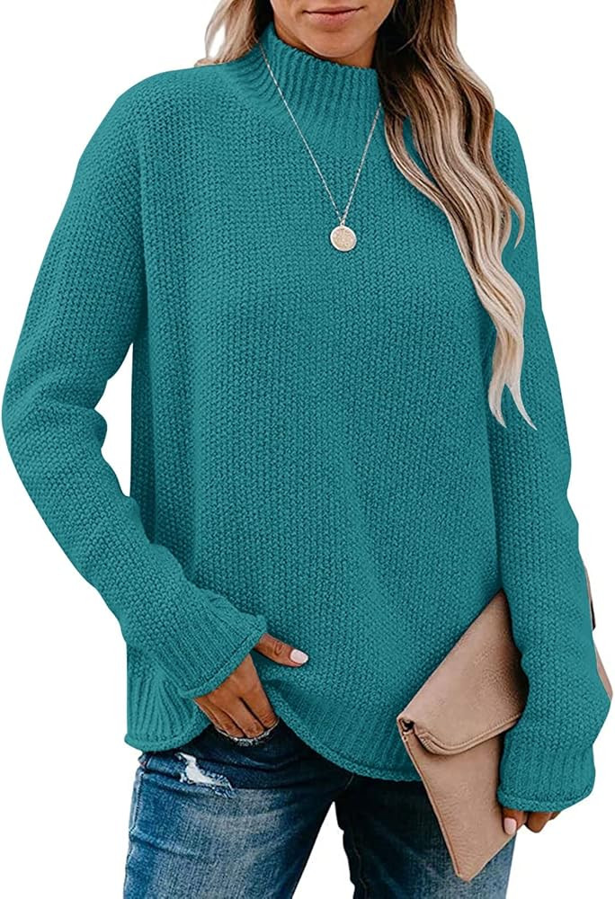 MEROKEETY Women's Long Sleeve Turtleneck Cozy Knit Sweater Casual Loose Pullover Jumper Tops | Amazon (US)
