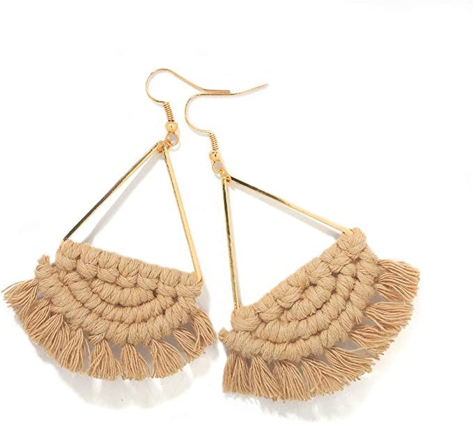 Bohemian Handmade Fringe Tassel Dangle Drop Statement Earrings for Women | Amazon (US)