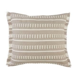 LR Home Dash Gray/White Square Striped Outdoor Throw Pillow with Fringe PILLO07588GRY2020 | The Home Depot