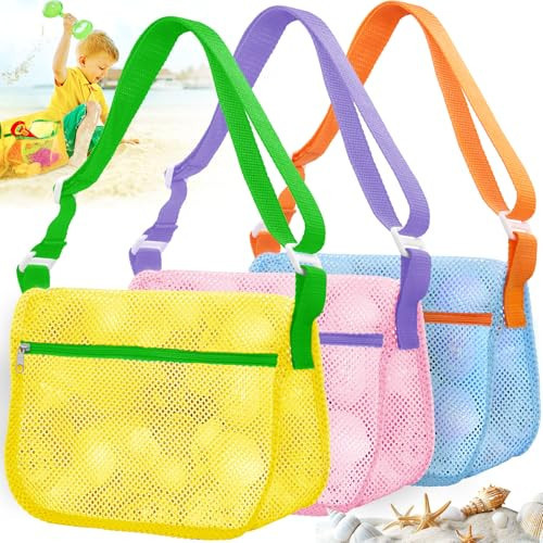 Shell Bags for Beach,3Pcs Seashell Collecting Bag with Adjustable Shoulder Straps, Beach Mesh Bag for Storing Beach Toys, Shells and Swimming Accessories | Amazon (US)