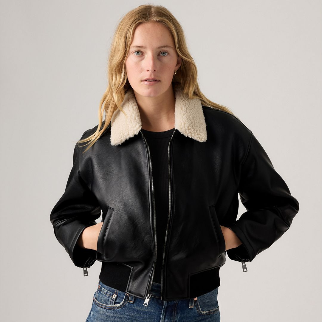 Levi's Faux Leather Bomber Jacket With Sherpa Collar - Women's M | Levi's US