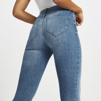 Blue denim high rise skinny jeans | River Island (UK & IE)
