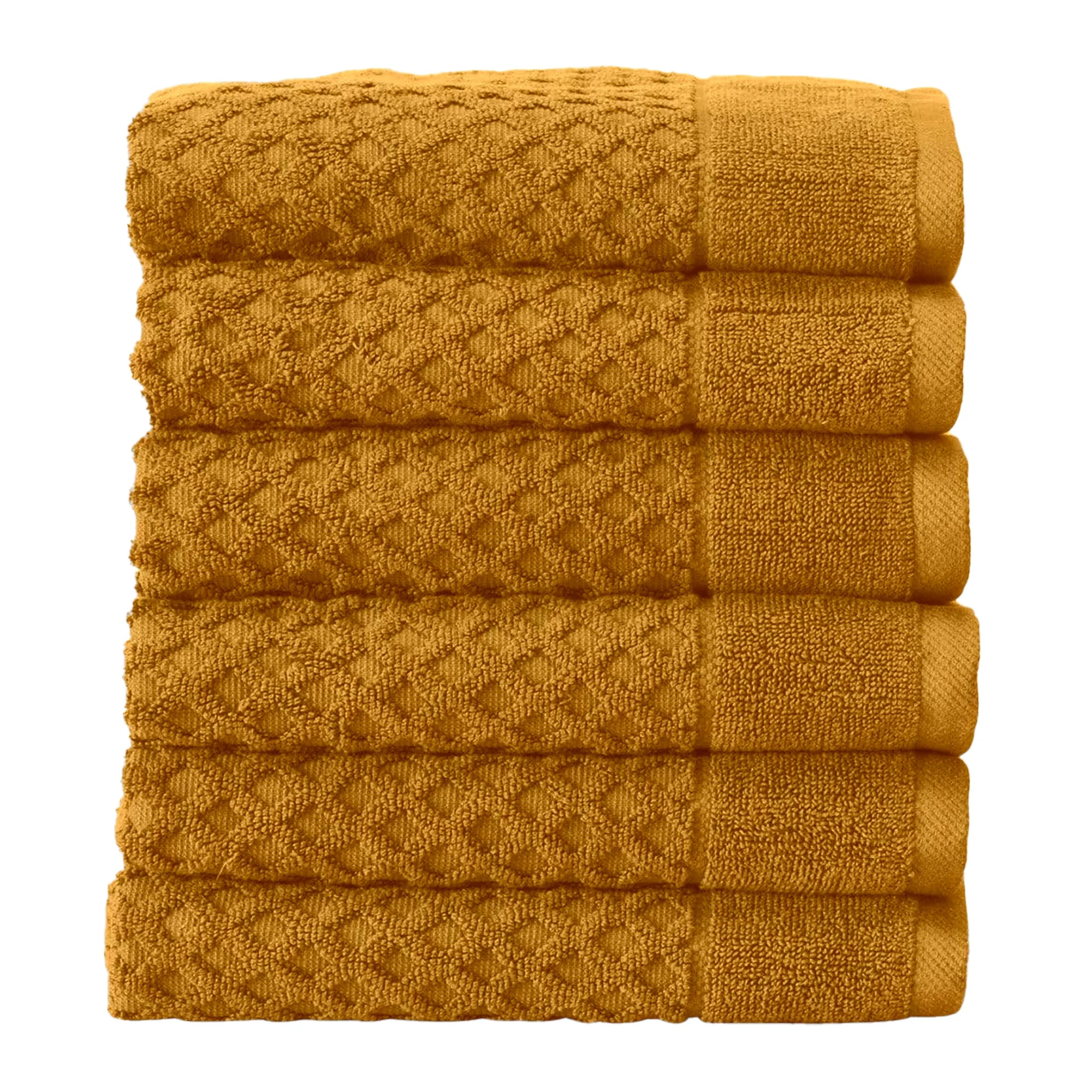 Great Bay Home Cotton Diamond Textured Quick-Dry Towel Set (Hand Towel (6-Pack), Marigold) | Walmart (US)