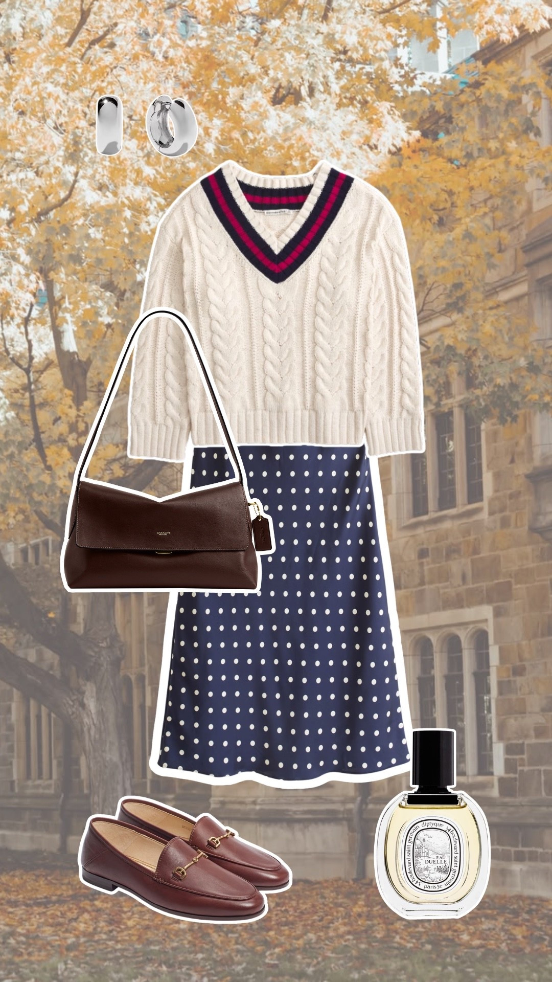 chic fall outfit. academia aesthetic outfits. fall college outfits. polka dot midi dress.

#LTKSeasonal #LTKSaleAlert #LTKgrwm