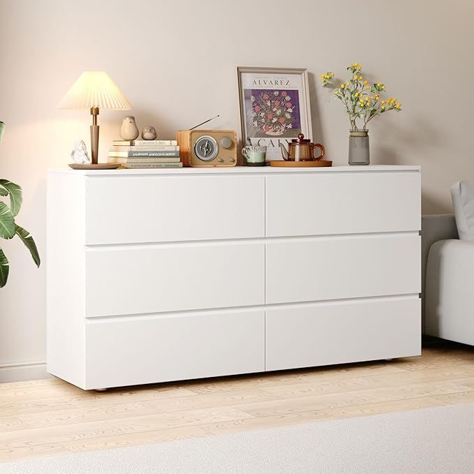 FAMAPY Chest of Drawers White Dresser No Handles, 6 Drawer Chest with Wide Storage, Modern Contem... | Amazon (US)