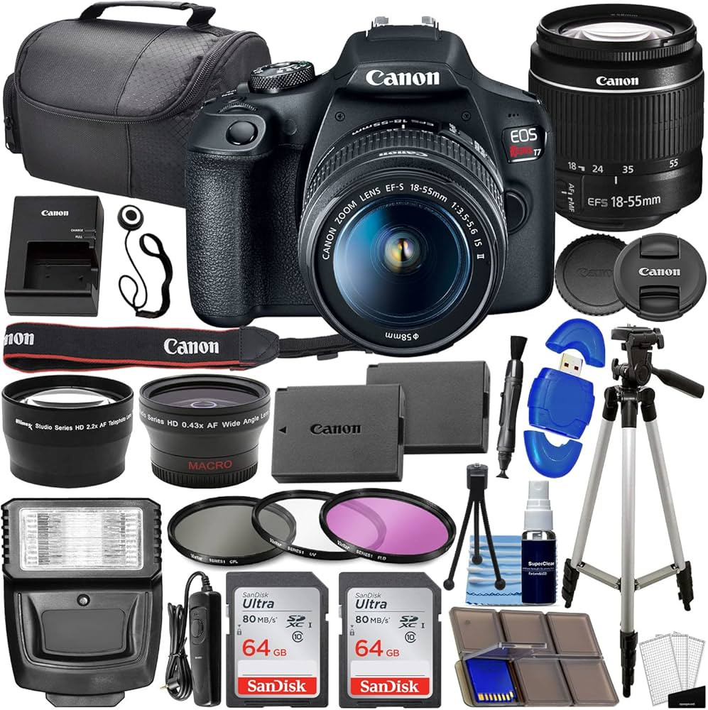 Canon EOS Rebel T7 DSLR Camera Bundle w/ Canon EF-S 18-55mm f/3.5-5.6 is II Lens + 2pc SanDisk 64... | Amazon (US)