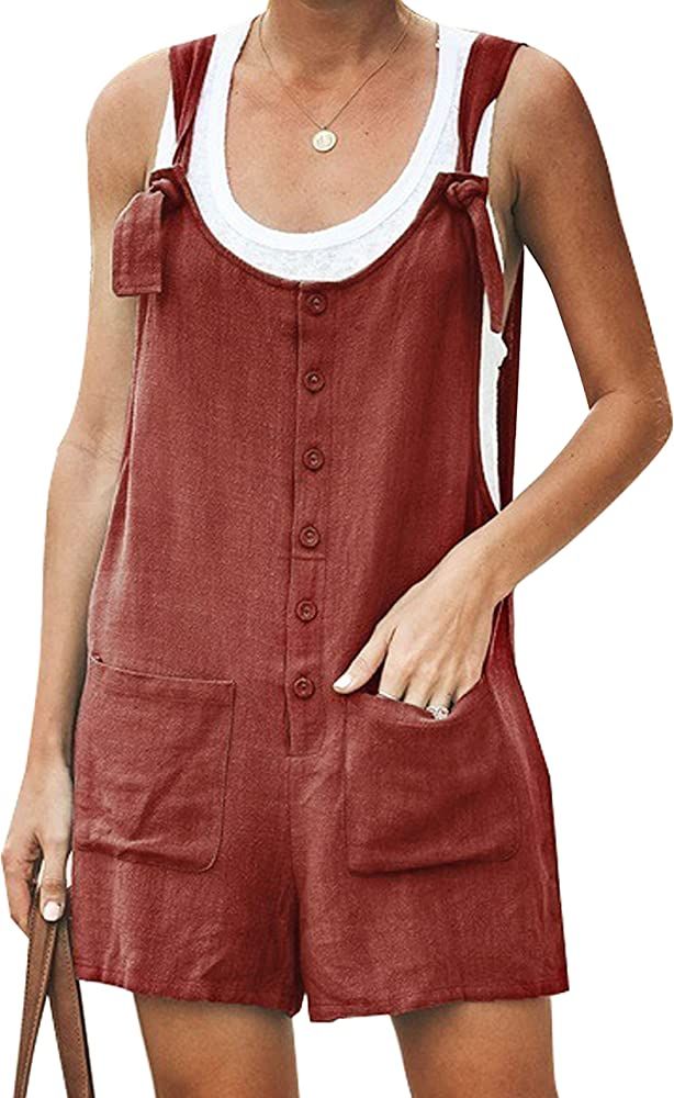 Yeokou Women's Casual Summer Cotton Linen Rompers Overalls Jumpsuit Shorts | Amazon (US)