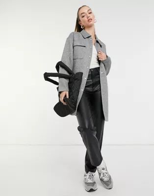 Vero Moda shacket with tie waist in gray | ASOS (Global)