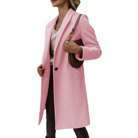 Women's Winter Wool Blend Coat Lapel Collar Button Trendy Mid Length Jacket Peacoat | Walmart (US)