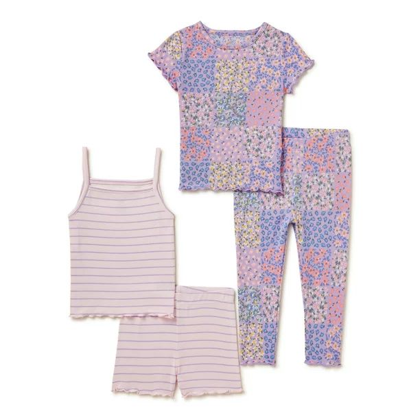 Wonder Nation Baby and Toddler Girls Hacci Knit Pajama Set, 4-Piece, Sizes 12M-5T | Walmart (US)