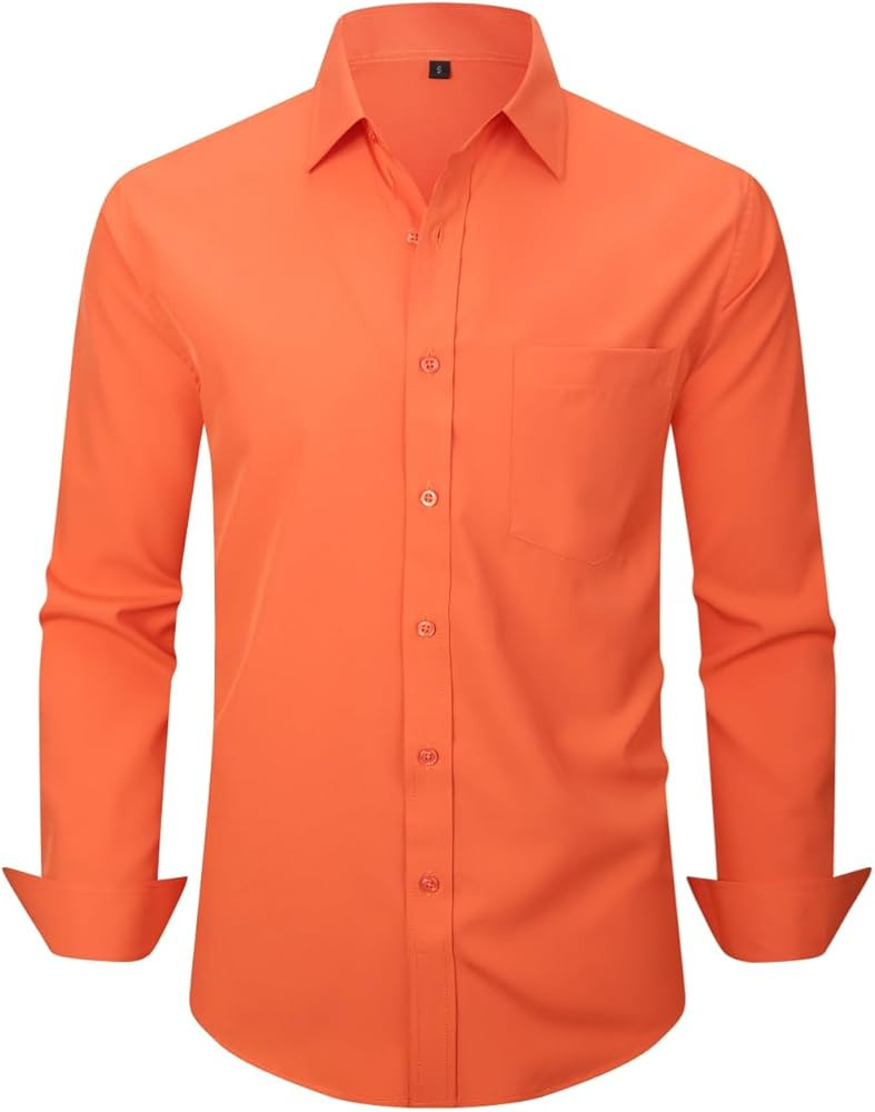 corfty Men Long Sleeve Dress Shirt - Regular Fit Stretch Free-Wrinkle Casual Button Down Shirt | Amazon (US)