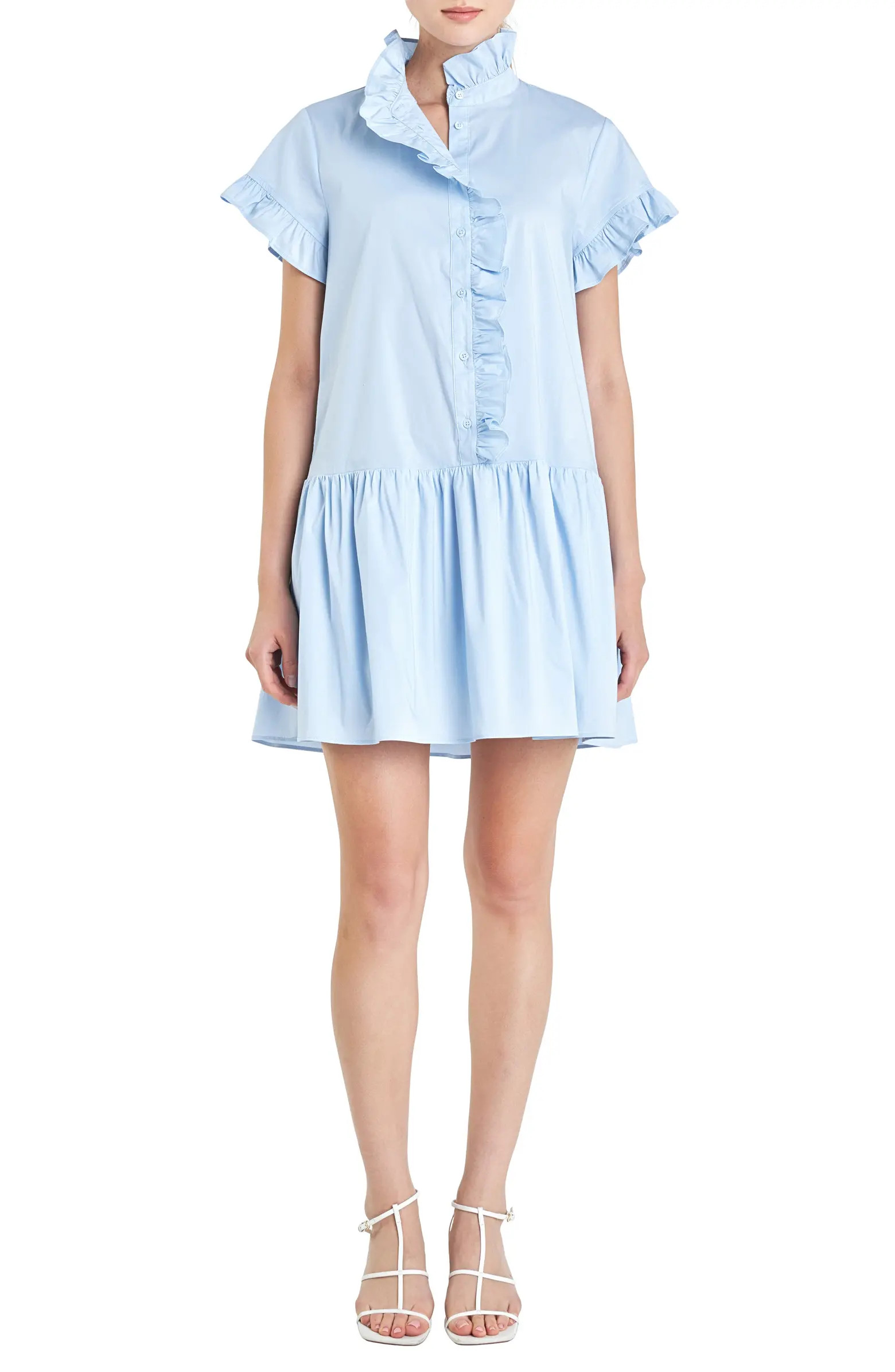 Ruffle Drop Waist Poplin Minidress | Nordstrom