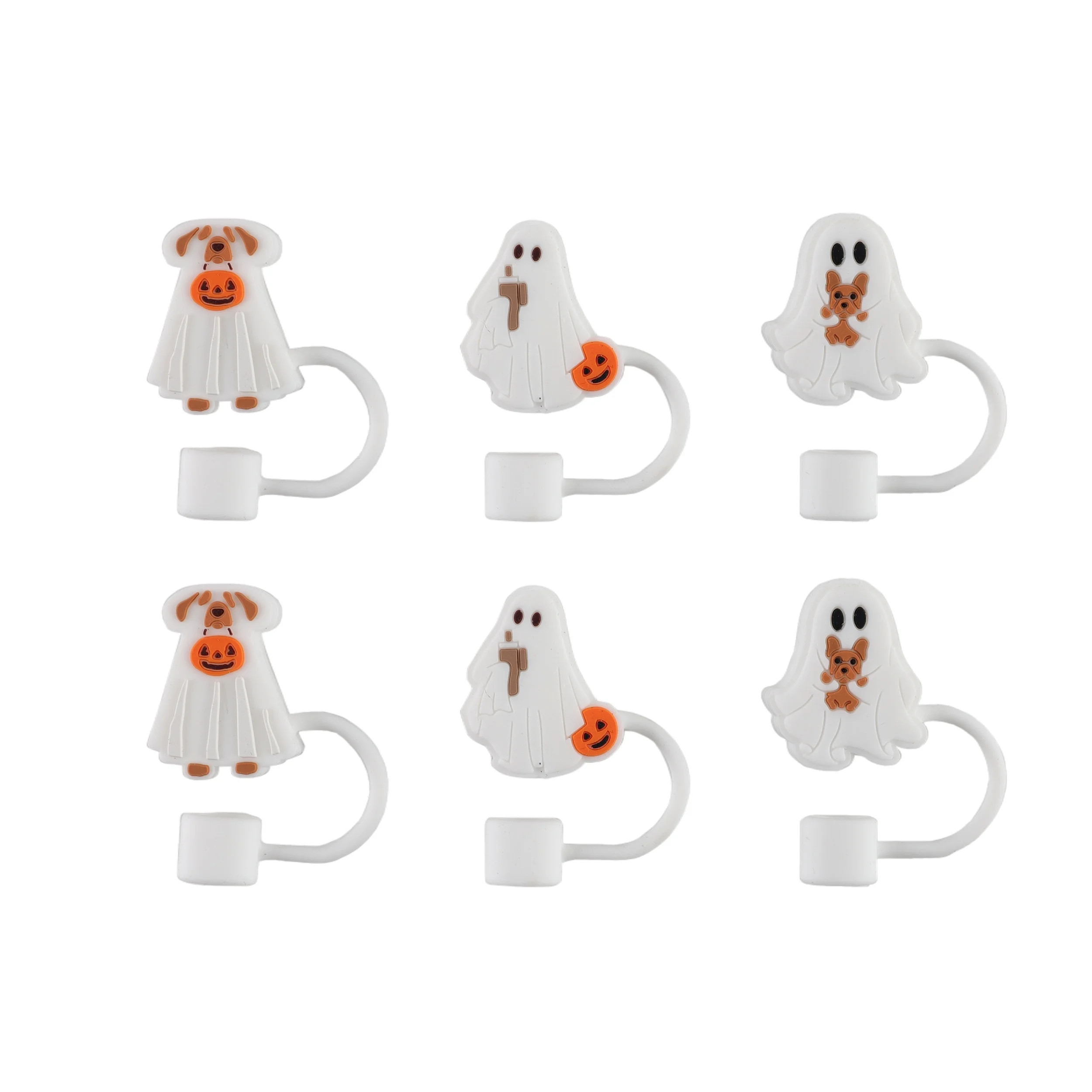Cook With Color 6-Piece Halloween Straw Toppers – White Ghost Shapes, Dishwasher Safe | Walmart (US)