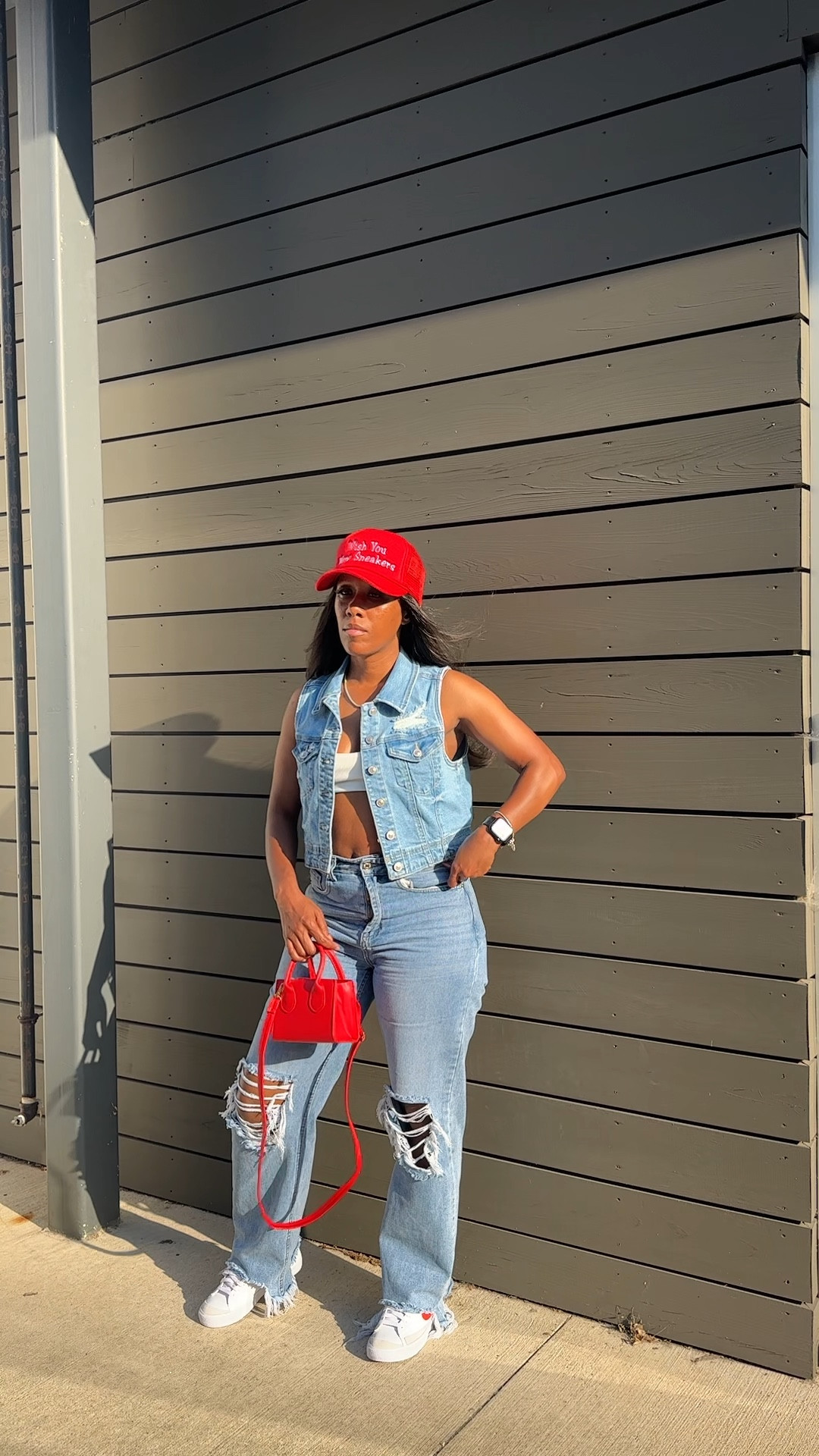 Denim on denim outfit idea.

4th of July outfit, denim vest, high waisted distressed jeans.

Red mini crossbody bag and Nike blazer mid 77 sneakers

#LTKStyleTip #LTKFindsUnder50 #LTKShoeCrush