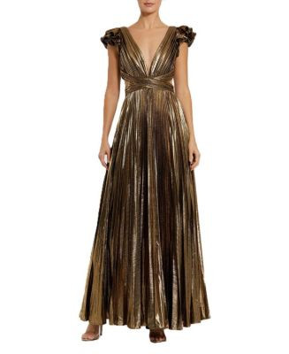 Mac Duggal Ruffle Sleeve Cutout Pleated Metallic Gown  | Bloomingdale's Women | Bloomingdale's (US)