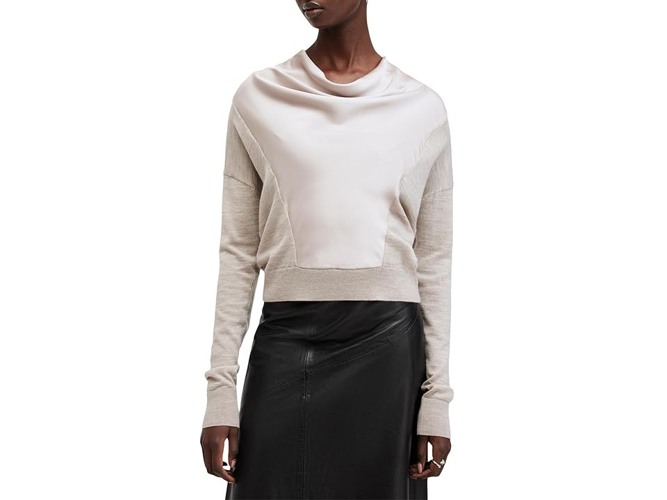 AllSaints Myra Cowl Jumper Women's Sweater Fawn Brown : LG, Satin/Wool | Zappos
