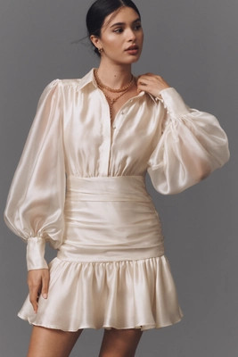 Bardot Milani Drop-Waist Organza Mini Shirt Dress | Anthropologie (US)