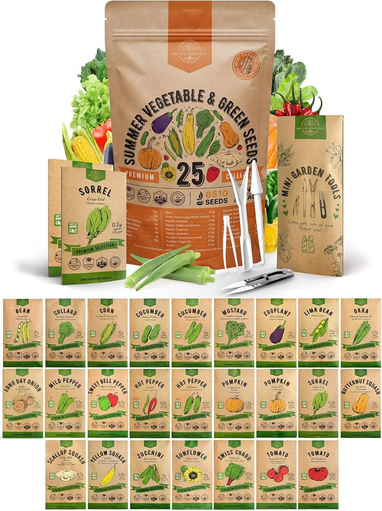 Organo Republic 25 Summer Vegetable Garden Seed Variety Pack - 6,510+ Non-GMO Heirloom Veggie & G... | Amazon (US)