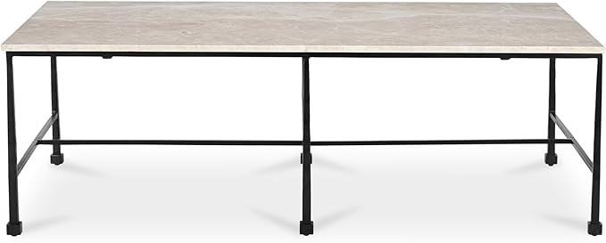 Tylienne Coffee Table, Rectangular, Italian Botticino Marble Top, Hammered Iron Base, Blackened F... | Amazon (US)