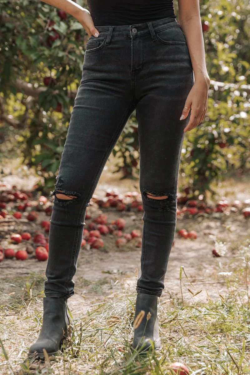 Black High Rise Destroyed Skinny Jeans | Magnolia Boutique | Magnolia Boutique