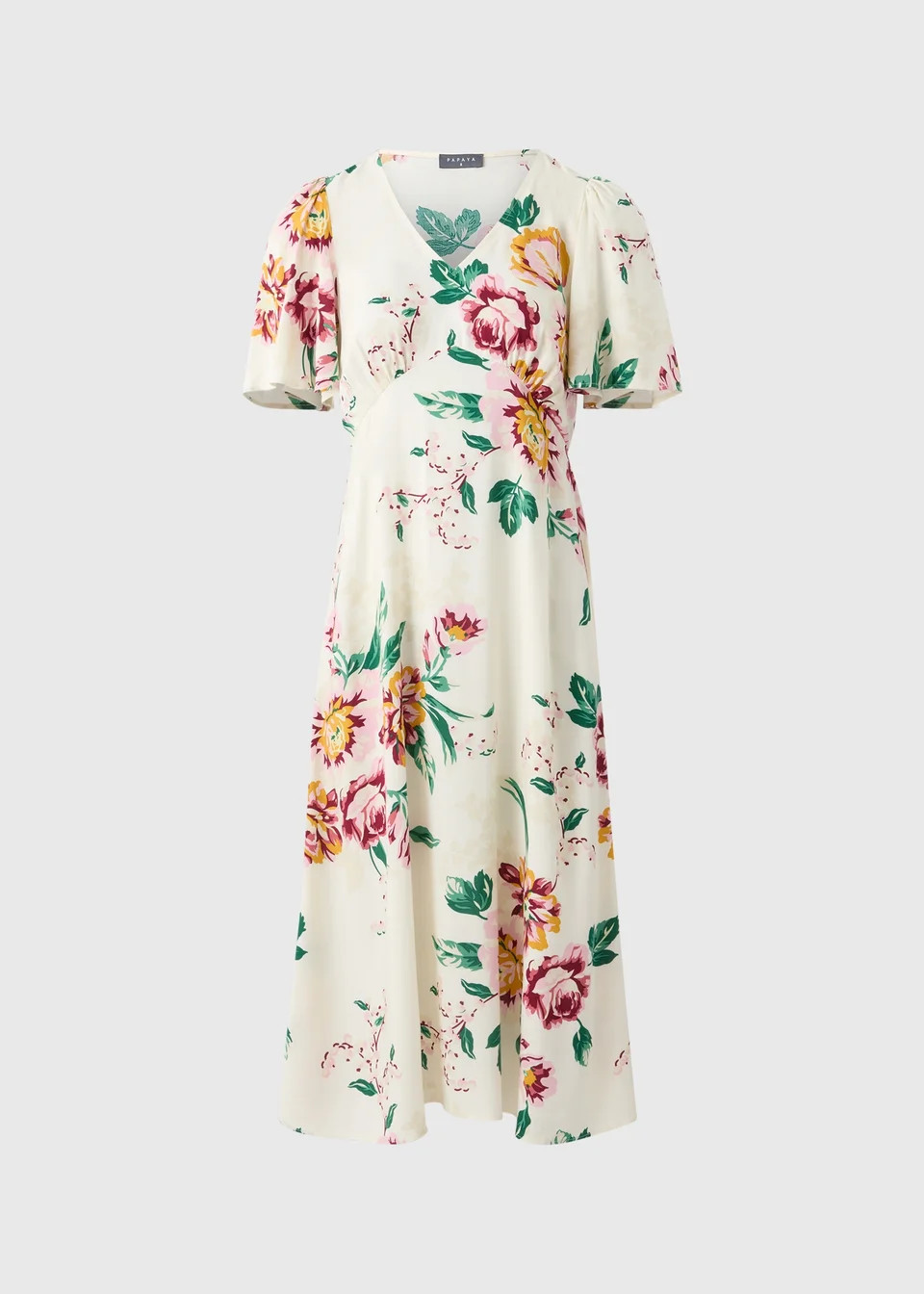 Cream Floral V Neck Midi Tea Dress | Matalan (UK)