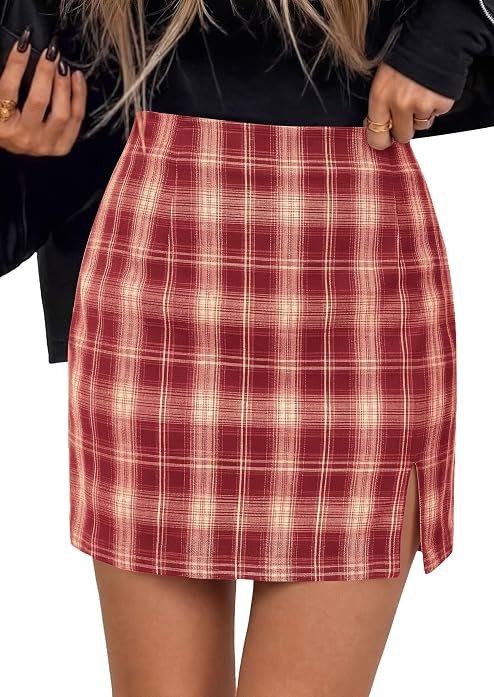 PRETTYGARDEN Women's Plaid Mini Pencil Skirt Trendy Fall Going Out Bottoms | Amazon (US)