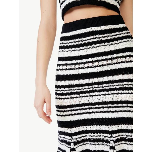 Scoop Women’s Loose Fit Striped Crochet Midi Skirt, Mid-Calf Length | Walmart (US)