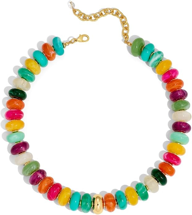 LILIE&WHITE Colorful Chunky Beaded Necklaces for Women Beach Choker Necklace Rainbow Resin Statem... | Amazon (US)