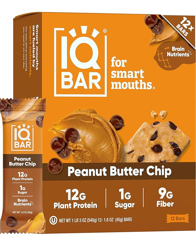 Amazon.com: IQBAR Clean Plant Protein Bars - Peanut Butter Chip - 12 Count - Keto, Vegan, High Fi... | Amazon (US)