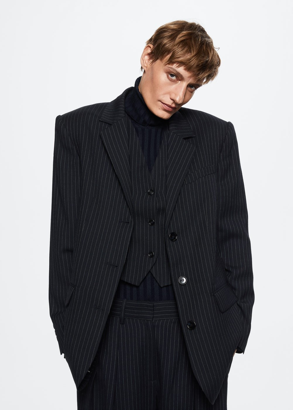 Pinstripe wool suit blazer -  Women | Mango United Kingdom | MANGO (UK)