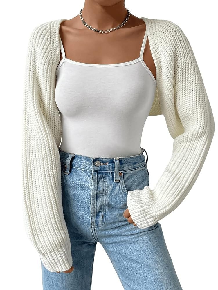 Verdusa Women's Cropped Cardigan Sweaters Lightweight Knit Open Front Bolero Shrugs Spring Fall F... | Amazon (US)