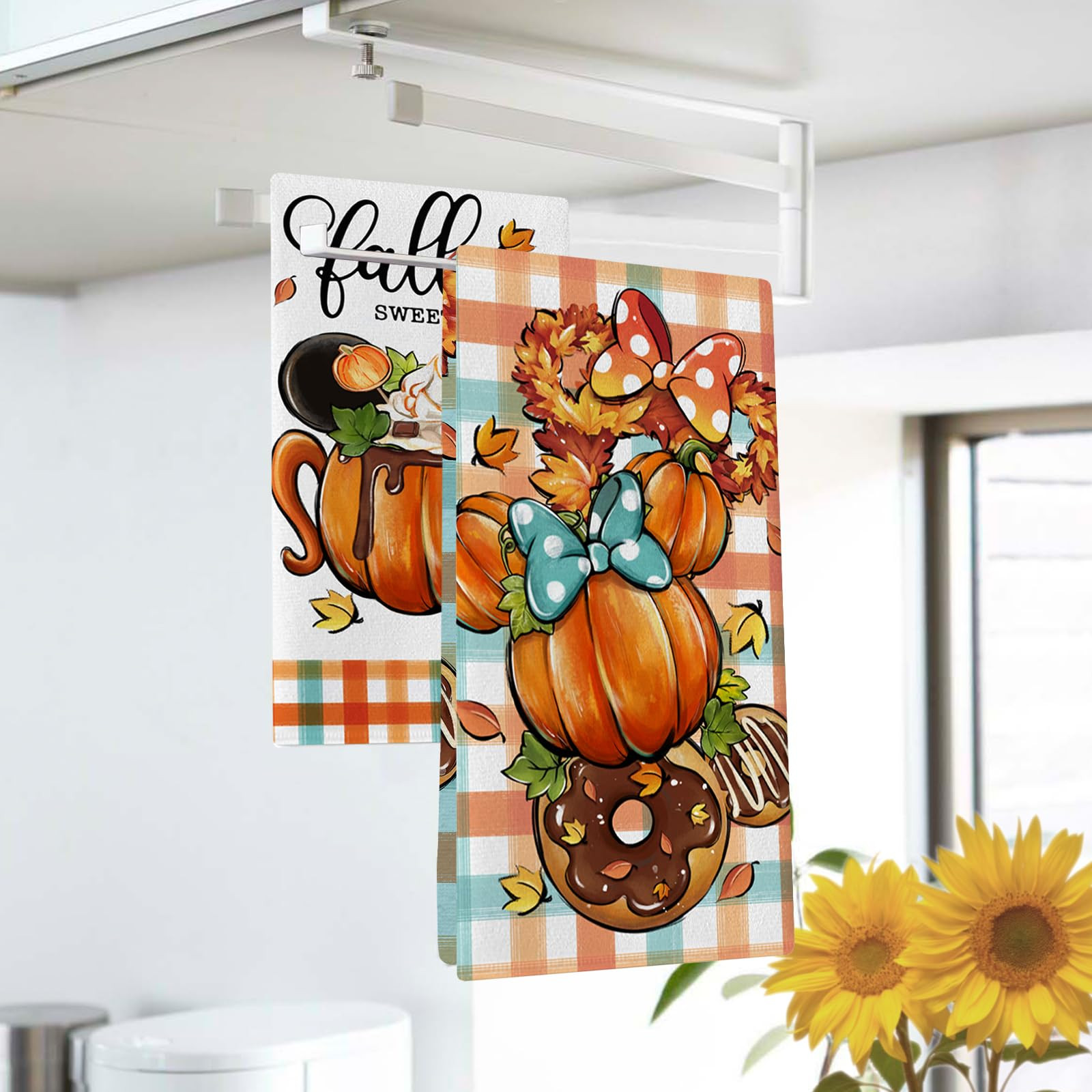 Fall Sweet Fall Pumpkin Kitchen Dish Towels Set of 2, Autumn Coffee Wreath Doughnut Drying Hand T... | Amazon (US)