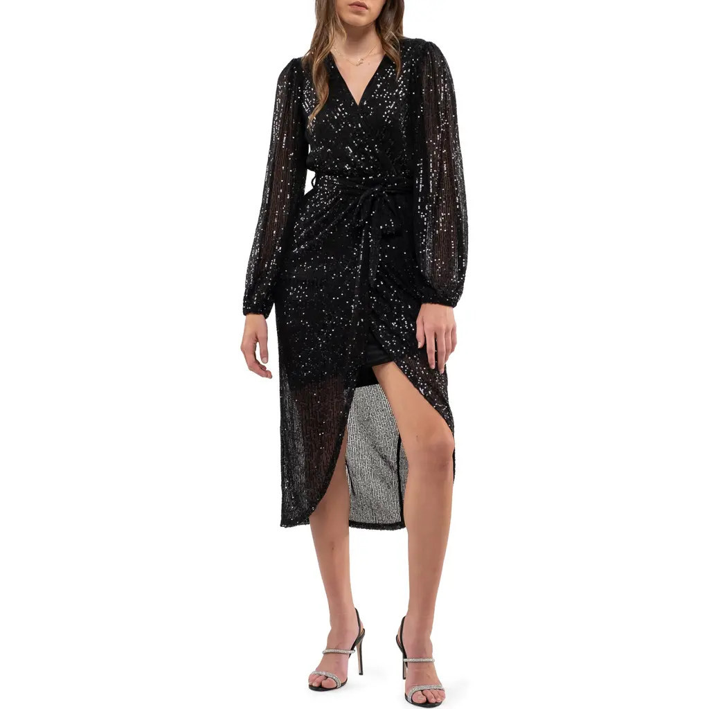 AUGUST SKY Sequin Long Sleeve Dress in Black at Nordstrom Rack, Size Large | Nordstrom Rack