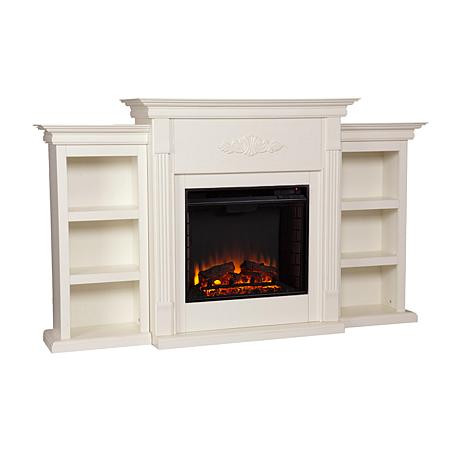 Tennyson Electric Fireplace with Bookcases - Ivory - 7630119 | HSN | HSN