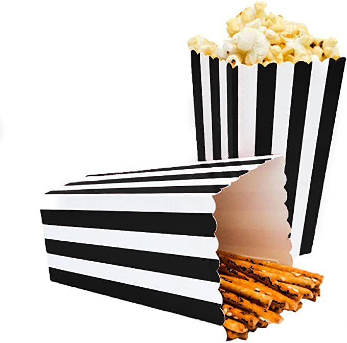 24pcs Striped Paper Popcorn Boxes for Party Favor Supplies (Black) | Amazon (US)