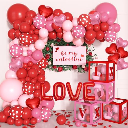 Ouddy Life Valentines Day Balloons Arch Garland Kit, 164Pcs Pink Red Valentines Party Decorations 4Pcs Balloon Boxes with Letters XOXO LOVE Foil Balloon for Women Girls Engagement Wedding Supplies | Amazon (US)