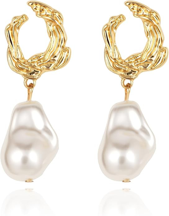 Yowivon Pearl Drop Earrings 14K Gold Plated Dangle Hypoallergenic Statement Earring Trendy Fashio... | Amazon (US)