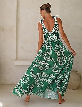 FLAXMAKER Blue and White V Neck Lace Up Strip Plant Prints One Piece Swimsuit and Skirt/Sarong | Amazon (US)