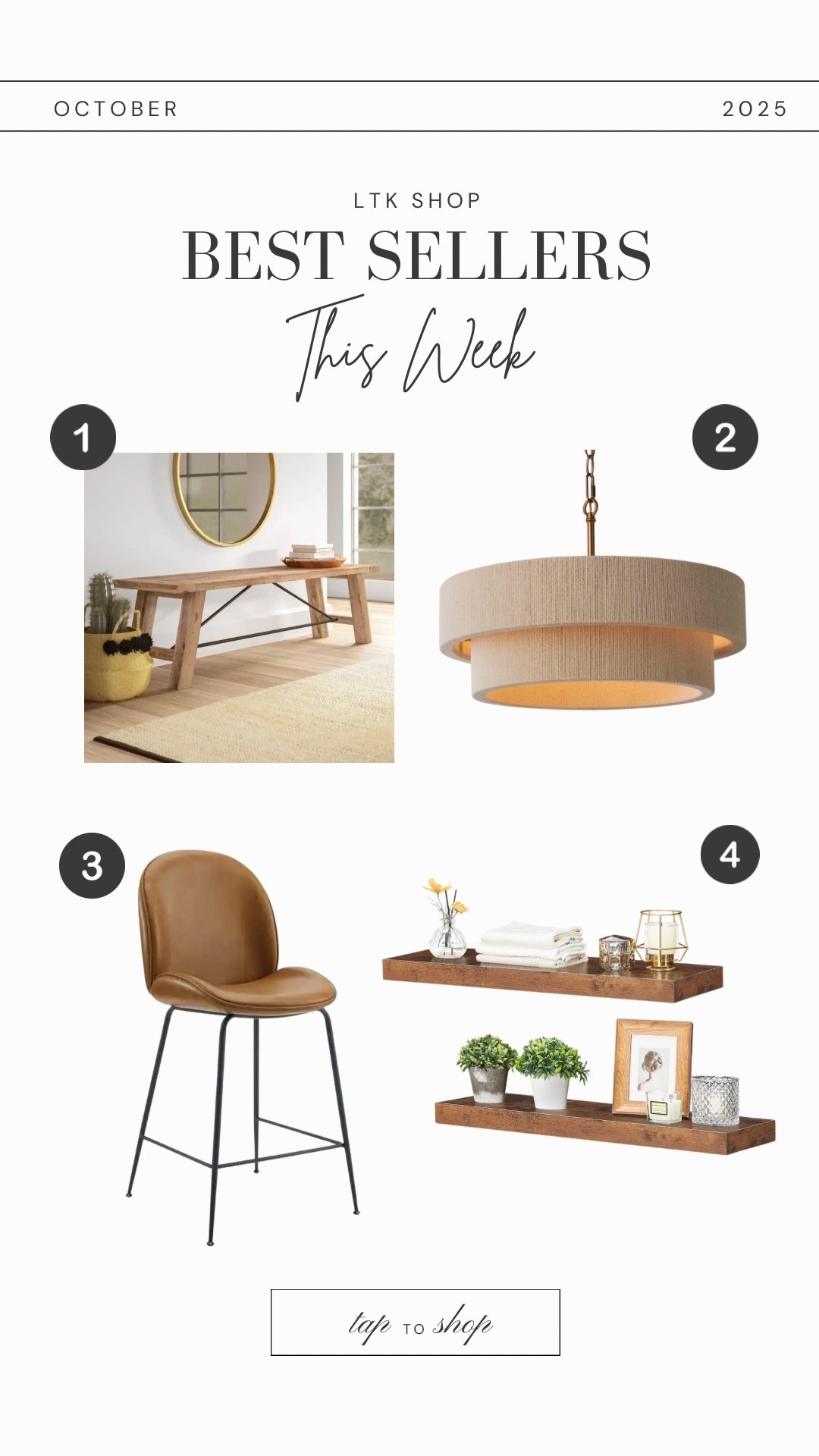 This week’s home decor best sellers include these super comfortable faux leather bar stools, a pair of two natural wood floating shelves, a dining bench that doubles as an entryway bench, and my dining room drum pendant. #kitchen #decor #home #fall 

#LTKHome #LTKSaleAlert #LTKStyleTip