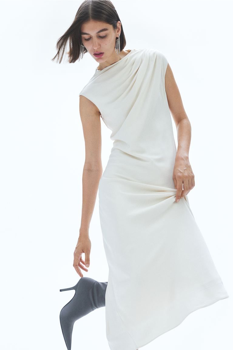 Draped satin dress - White - Ladies | H&M GB | H&M (UK, MY, IN, SG, PH, TW, HK)