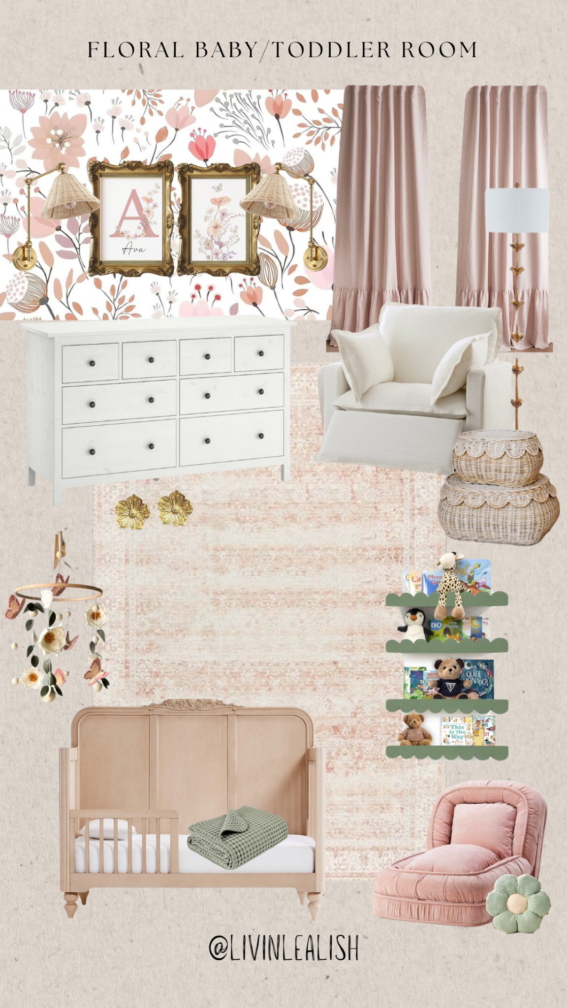 Floral pink & green baby or toddler room! #floralnursery #nursery #babygirlnursery #toddlerroom 

#LTKKids #LTKHome #LTKBaby