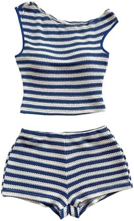 SOLY HUX Women's 2 Piece Striped Off The Shoulder Crop Tops and Mini Shorts Set Summer Y2K Going ... | Amazon (US)