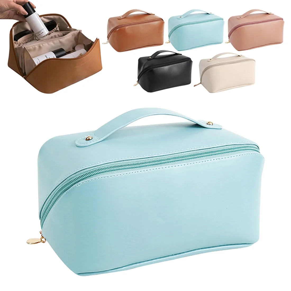 Large Capacity Travel Cosmetic Bag, Multifunctional Storage Makeup Bag PU Leather Makeup Bag with... | Walmart (US)