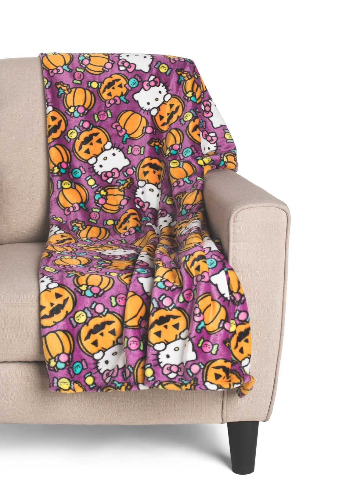 Hello Kitty Halloween Purple pumpkins and candy Throw