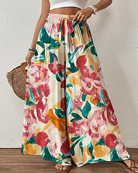 Bsubseach Wide Leg Pants Woman Flowy Floral Palazzo Pants for Women High Waisted Summer Casual Tr... | Amazon (US)