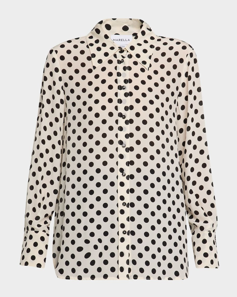 Conio Polka Dot Silk Crepe De Chine Shirt | Neiman Marcus