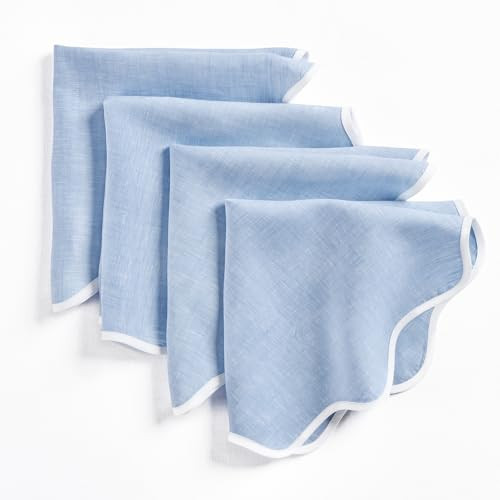 Solino Home Linen Scallop Cloth Napkins Set of 4-100% Pure Linen White and Chambray Blue Dinner Napkins 20 Inch for Spring, Easter - Giselle Scallop Edge, Handcrafted and Machine Washable | Amazon (US)