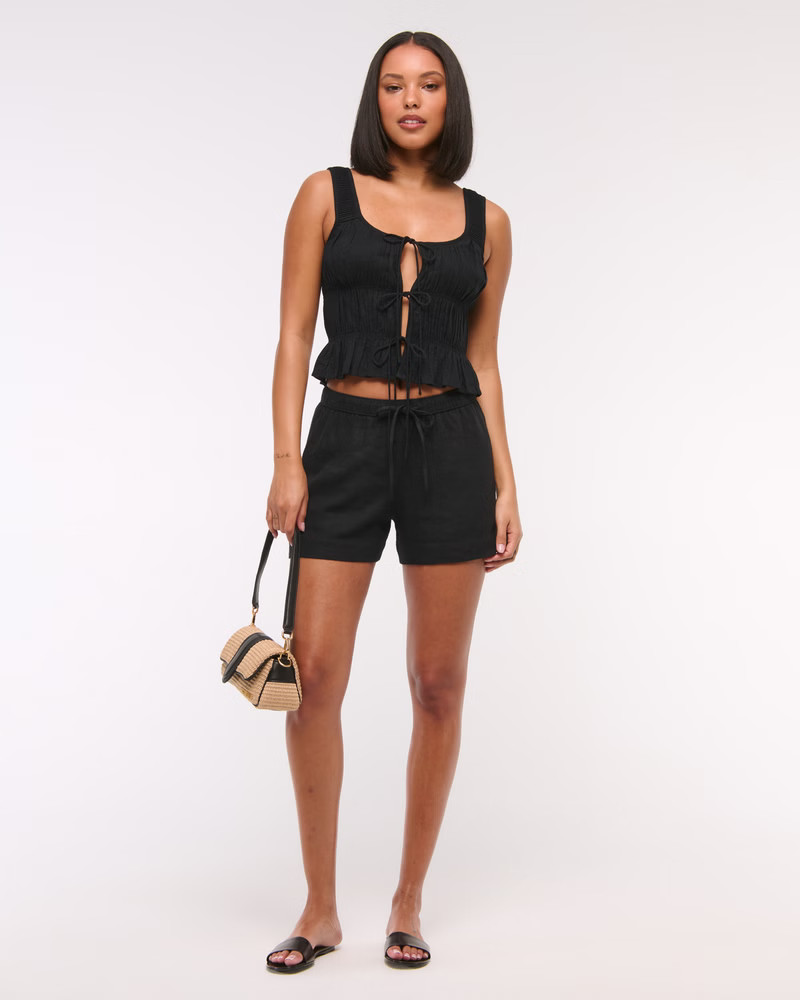 Mid Rise Linen-Blend Pull-On Short | Abercrombie & Fitch (US)