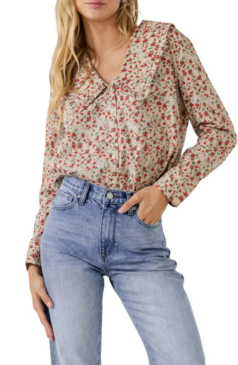 English Factory Floral Wide Collar Long Sleeve Shirt | Nordstrom | Nordstrom